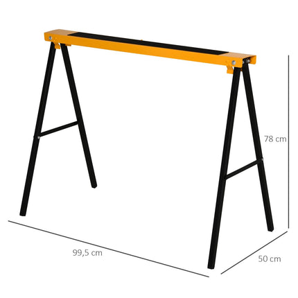 2-Piece Foldable Steel Saw Horse Set 125kg Capacity with Non-Slip Top and Side Grip Handle - Orange and Black