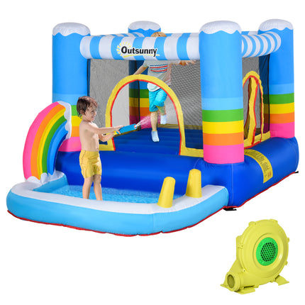 Kids 2-in-1 Bouncy Castle Inflatable Trampoline Water Pool 2.9x2x1.55m - Rainbow