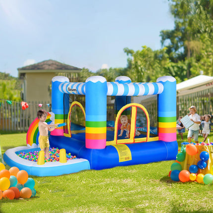 Kids 2-in-1 Bouncy Castle Inflatable Trampoline Water Pool 2.9x2x1.55m - Rainbow