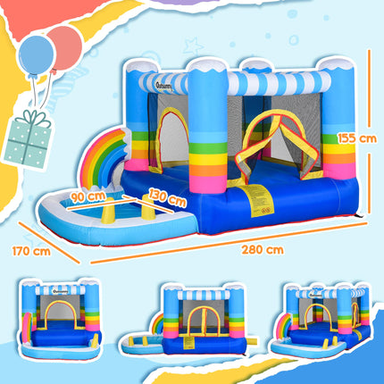 Kids 2-in-1 Bouncy Castle Inflatable Trampoline Water Pool 2.9x2x1.55m - Rainbow