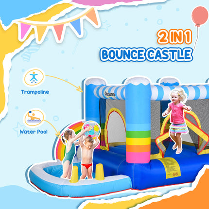 Kids 2-in-1 Bouncy Castle Inflatable Trampoline Water Pool 2.9x2x1.55m - Rainbow