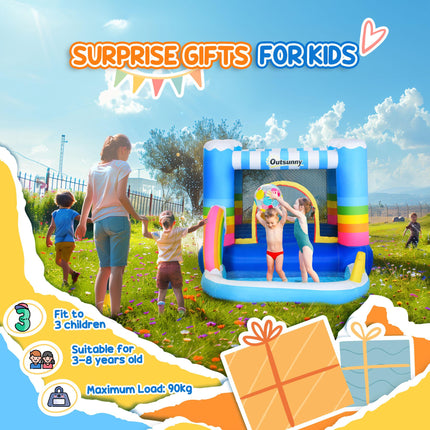 Kids 2-in-1 Bouncy Castle Inflatable Trampoline Water Pool 2.9x2x1.55m - Rainbow