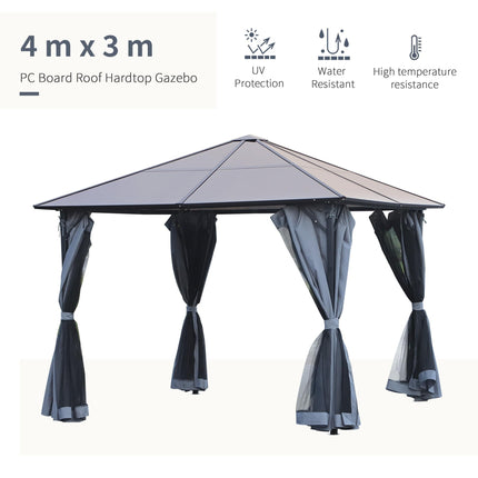3x3 Metre Aluminium Gazebo with Hardtop Roof and Mesh Curtains - Grey