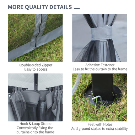 3x3 Metre Aluminium Gazebo with Hardtop Roof and Mesh Curtains - Grey