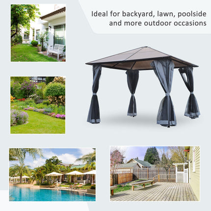 3x3 Metre Aluminium Gazebo with Hardtop Roof and Mesh Curtains - Grey