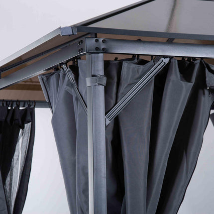 3x3 Metre Aluminium Gazebo with Hardtop Roof and Mesh Curtains - Grey