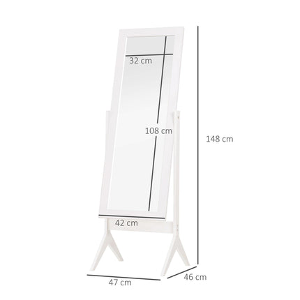 Freestanding Adjustable Tall Dressing Mirror 148x47cm - White