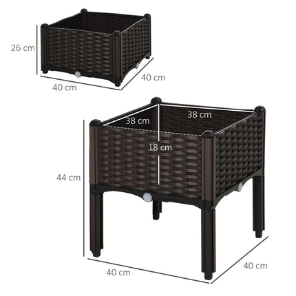 Set of 2 Raised Garden Beds with Self-Watering Planters - Brown