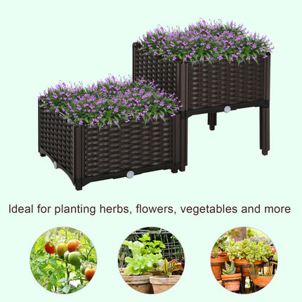 Set of 2 Raised Garden Beds with Self-Watering Planters - Brown