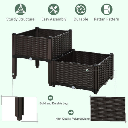 Set of 2 Raised Garden Beds with Self-Watering Planters - Brown