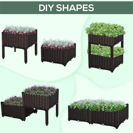 Set of 2 Raised Garden Beds with Self-Watering Planters - Brown