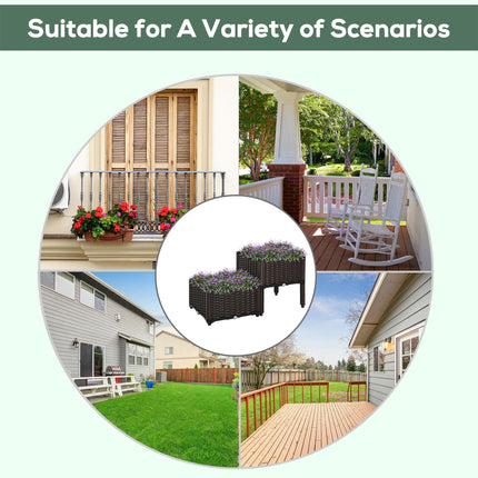 Set of 2 Raised Garden Beds with Self-Watering Planters - Brown