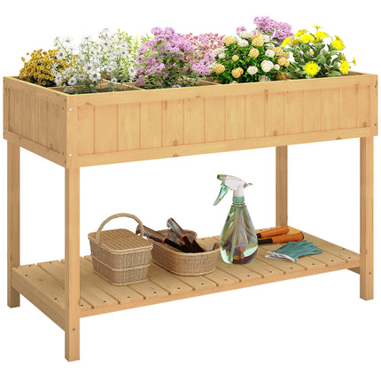 8 Compartment Wooden Garden Planter Box with Bottom Shelf - Oak Tone