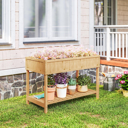 8 Compartment Wooden Garden Planter Box with Bottom Shelf - Oak Tone