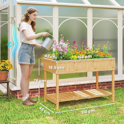 8 Compartment Wooden Garden Planter Box with Bottom Shelf - Oak Tone