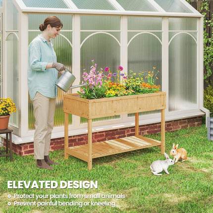 8 Compartment Wooden Garden Planter Box with Bottom Shelf - Oak Tone