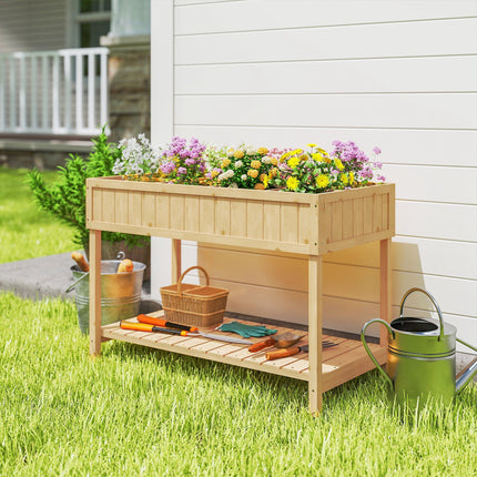 8 Compartment Wooden Garden Planter Box with Bottom Shelf - Oak Tone