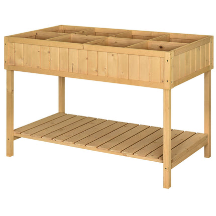 8 Compartment Wooden Garden Planter Box with Bottom Shelf - Oak Tone