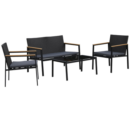 4 Pieces Rattan Garden Furniture Set, 4 Seater Garden Sofa Set with Loveseat, 2