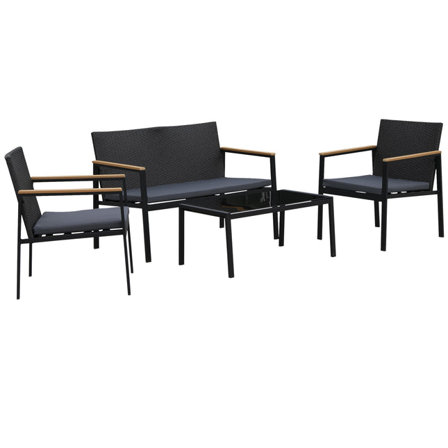 4 Pieces Rattan Garden Furniture Set, 4 Seater Garden Sofa Set with Loveseat, 2