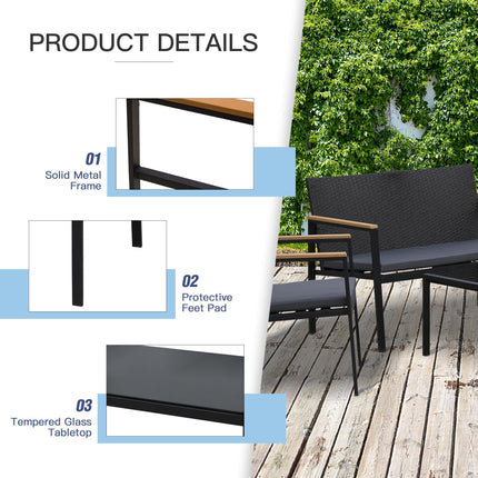 4 Pieces Rattan Garden Furniture Set, 4 Seater Garden Sofa Set with Loveseat, 2