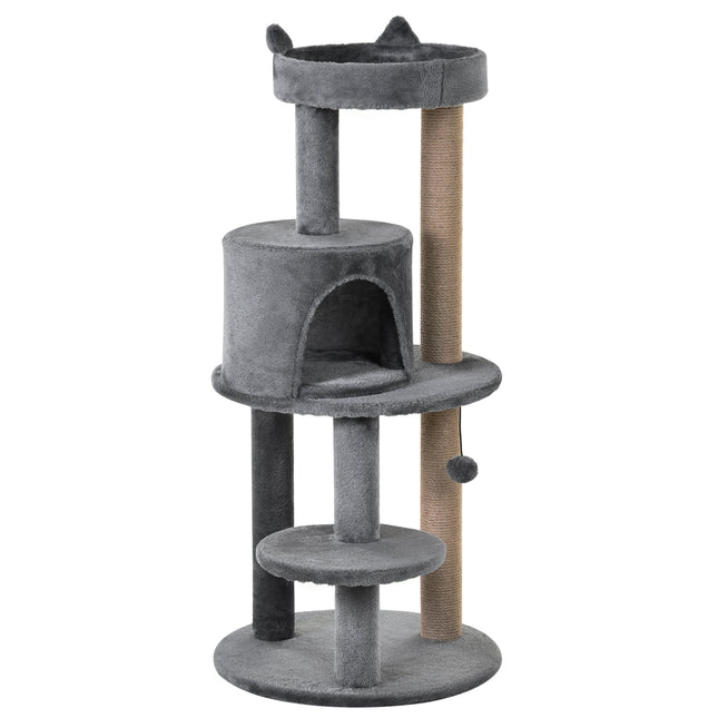 3-Tier 104 cm Deluxe Cat Tree with Scratching Posts and Play Ball - Grey