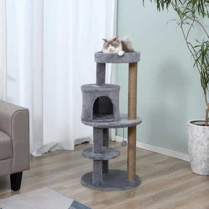 3-Tier 104 cm Deluxe Cat Tree with Scratching Posts and Play Ball - Grey