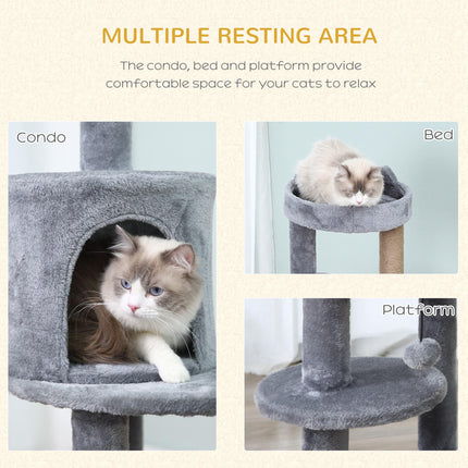 3-Tier 104 cm Deluxe Cat Tree with Scratching Posts and Play Ball - Grey