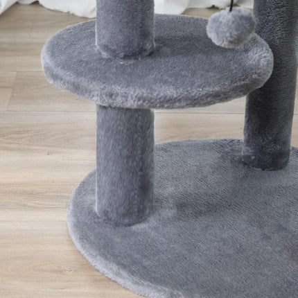 3-Tier 104 cm Deluxe Cat Tree with Scratching Posts and Play Ball - Grey