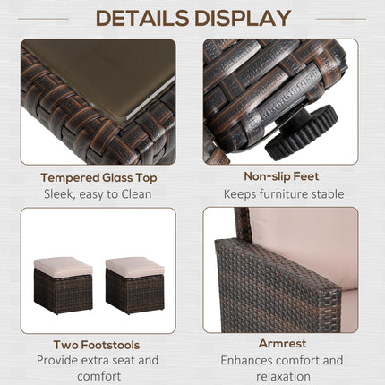 Six-Piece Rattan Sofa Set, with Glass-Top Table - Mixed Brown