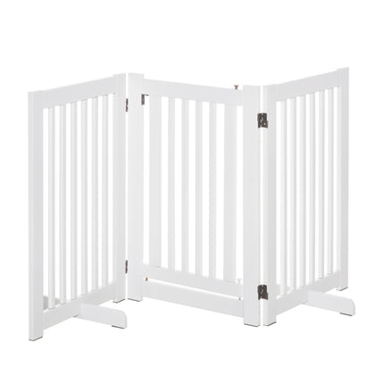 PawHut Freestanding Expandable MDF Dog Gate with Latched Door - White