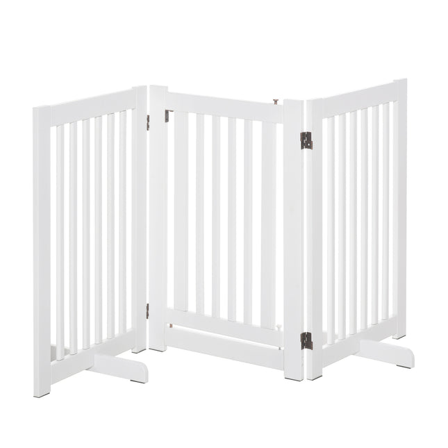 PawHut Freestanding Expandable MDF Dog Gate with Latched Door - White