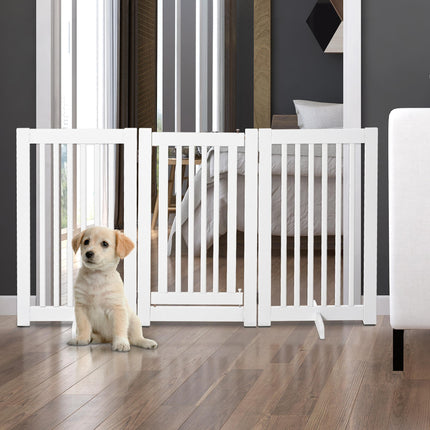 PawHut Freestanding Expandable MDF Dog Gate with Latched Door - White
