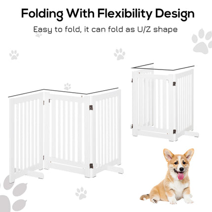 PawHut Freestanding Expandable MDF Dog Gate with Latched Door - White