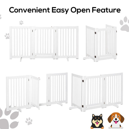 PawHut Freestanding Expandable MDF Dog Gate with Latched Door - White
