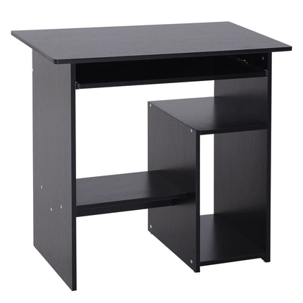 Compact Small Computer Desk with Keyboard Tray and Storage Shelf for Home Office Gaming Study - Black