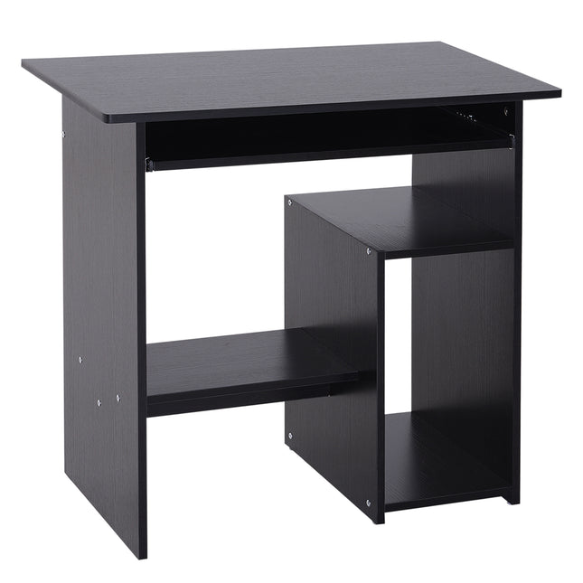 Compact Small Computer Desk with Keyboard Tray and Storage Shelf for Home Office Gaming Study - Black