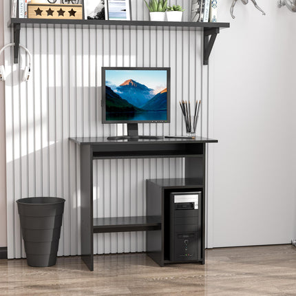 Compact Small Computer Desk with Keyboard Tray and Storage Shelf for Home Office Gaming Study - Black