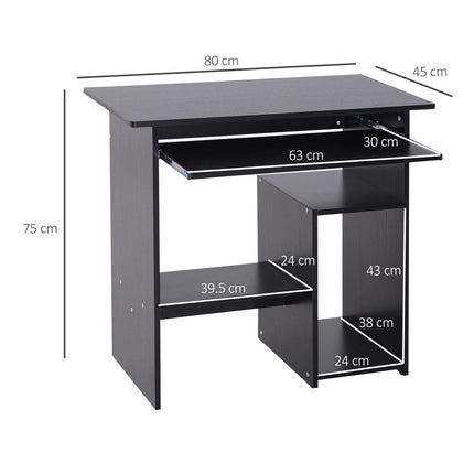 Compact Small Computer Desk with Keyboard Tray and Storage Shelf for Home Office Gaming Study - Black