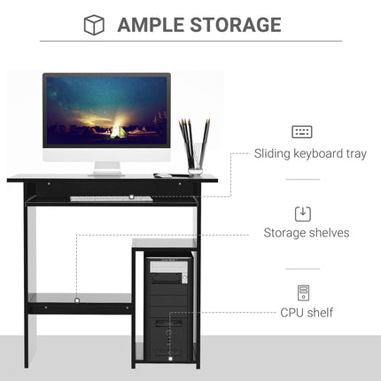 Compact Small Computer Desk with Keyboard Tray and Storage Shelf for Home Office Gaming Study - Black