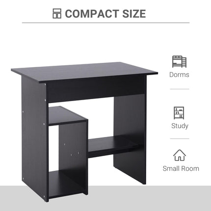 Compact Small Computer Desk with Keyboard Tray and Storage Shelf for Home Office Gaming Study - Black
