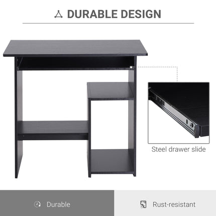 Compact Small Computer Desk with Keyboard Tray and Storage Shelf for Home Office Gaming Study - Black