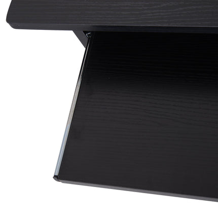 Compact Small Computer Desk with Keyboard Tray and Storage Shelf for Home Office Gaming Study - Black