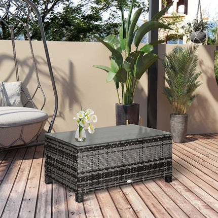 Rattan Coffee Table with Tempered Glass Top 85x50cm - Mixed Grey