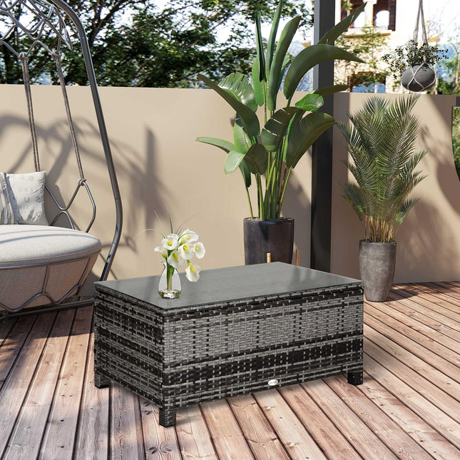 Rattan Coffee Table with Tempered Glass Top 85x50cm - Mixed Grey