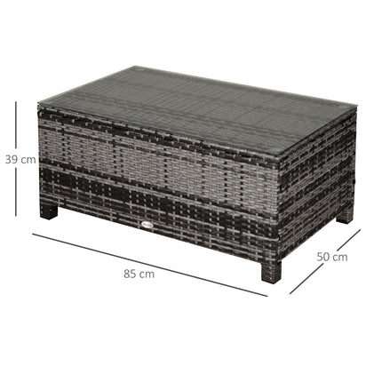 Rattan Coffee Table with Tempered Glass Top 85x50cm - Mixed Grey