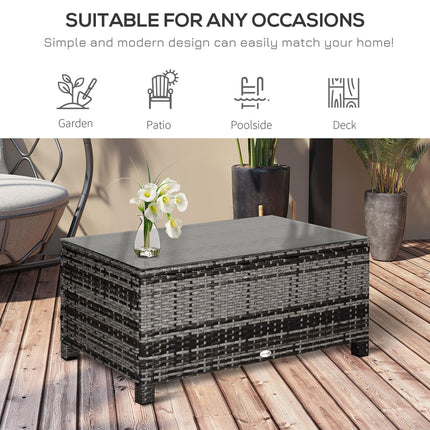 Rattan Coffee Table with Tempered Glass Top 85x50cm - Mixed Grey