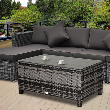 Rattan Coffee Table with Tempered Glass Top 85x50cm - Mixed Grey