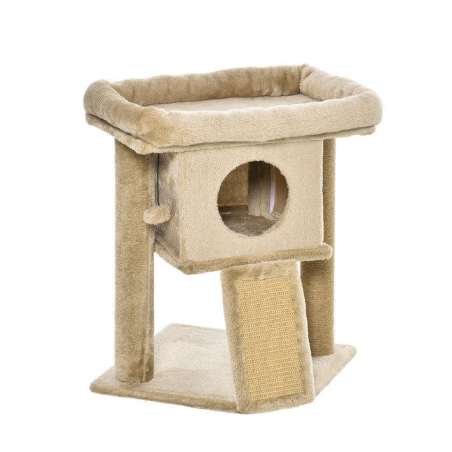 Cat Tree Tower Climbing Activity Center with Jute Scratching Pad and Ball Toy Condo Perch Bed Post 40x40x57cm - Coffee