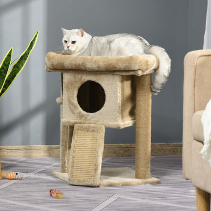 Cat Tree Tower Climbing Activity Center with Jute Scratching Pad and Ball Toy Condo Perch Bed Post 40x40x57cm - Coffee